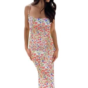 Seyurigoaka Spaghetti strap Floral Maxi dress White Size M